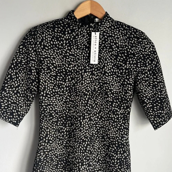 NEW Alice + Olivia Inka Strong-Shoulder Mockneck Dress - Picture 6 of 15